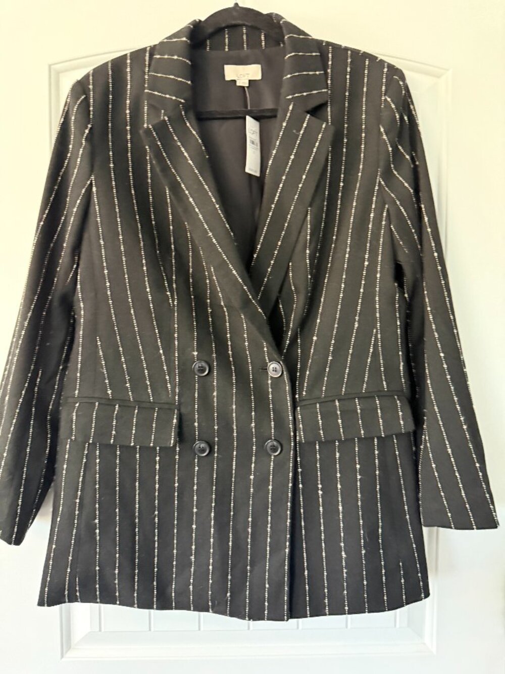 NEW Ann Taylor Loft Black with White Stripes Double Breasted Cardigan Size 12